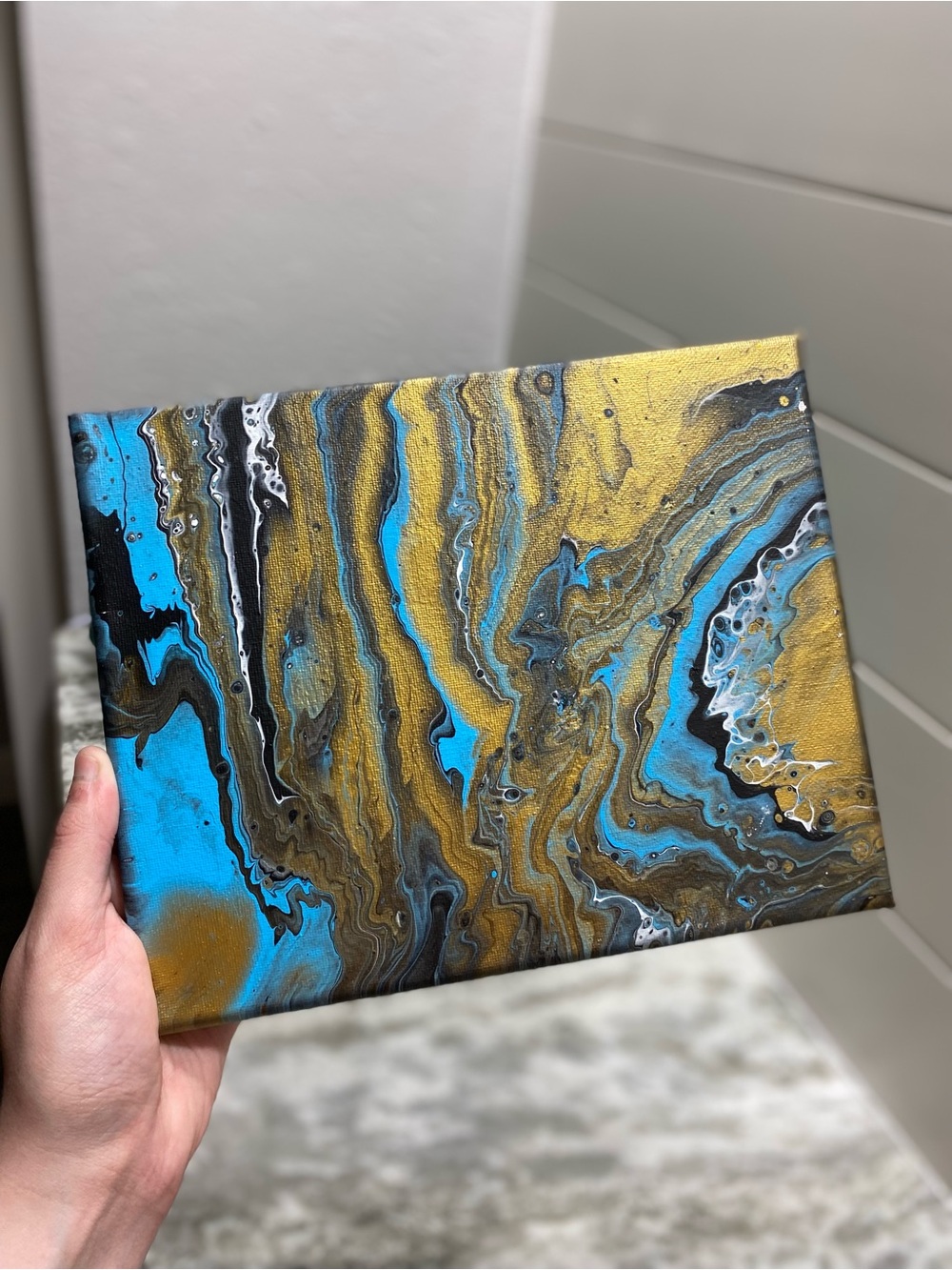 Blue and Gold Fluid Art Painting